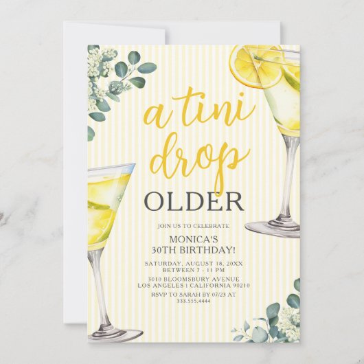 Lemon Drop Martini Adult Birthday Party 招待状 (正面)