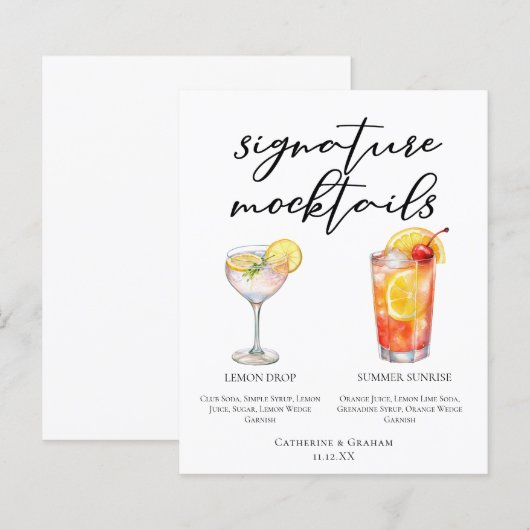 Lemon Drop Summer Sunrise Wedding Mocktails Menu (正面/裏面)