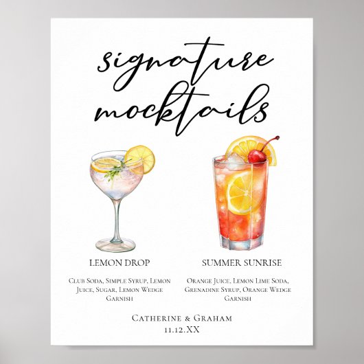 Lemon Drop Summer Sunrise Wedding Mocktails Menu ポスター (正面)