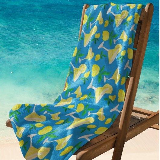 Lemon Drops Lemons Caribbean Blue Beach Towel ビーチタオル