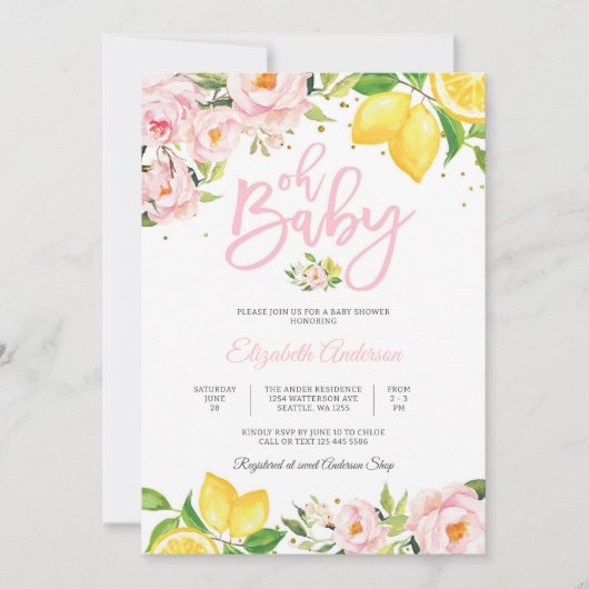Lemon Floral Baby Shower Invitation 招待状 (正面)