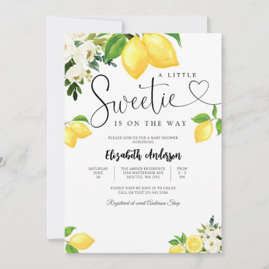 Lemon Floral Baby Shower Invitation 招待状 (正面)