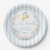 Lemon Floral Blue Bows Paper Plate ペーパープレート (正面)