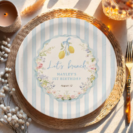 Lemon Floral Blue Bows Paper Plate ペーパープレート