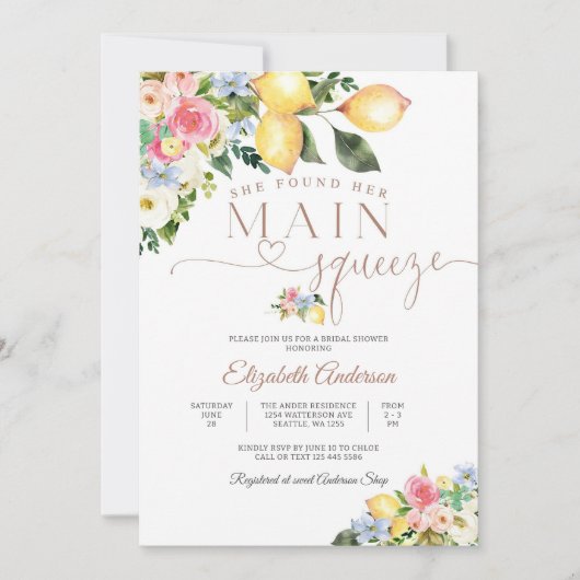 Lemon Floral Bridal Shower Invitation 招待状 (正面)