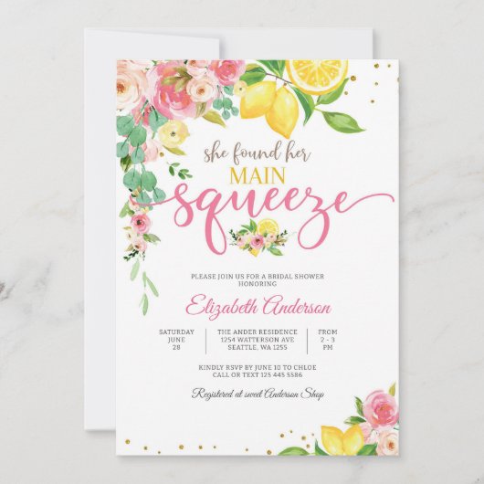 Lemon Floral Bridal Shower Invitation 招待状 (正面)