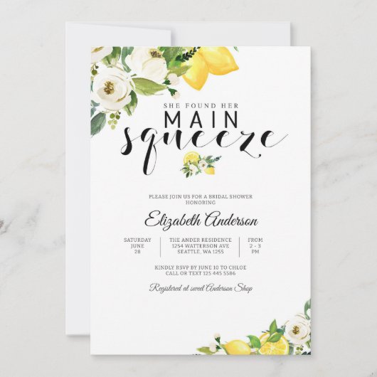 Lemon Floral Bridal Shower Invitation 招待状 (正面)