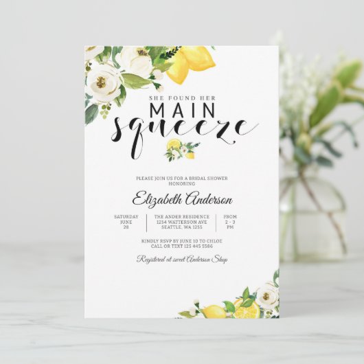 Lemon Floral Bridal Shower Invitation 招待状 (スタンド正面)