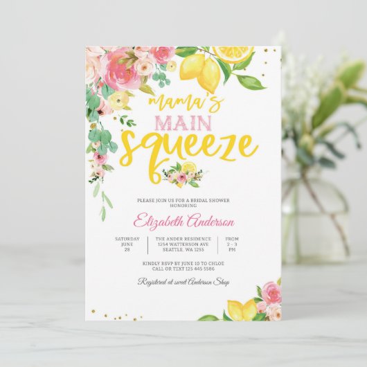 Lemon Floral Bridal Shower Invitation 招待状 (スタンド正面)