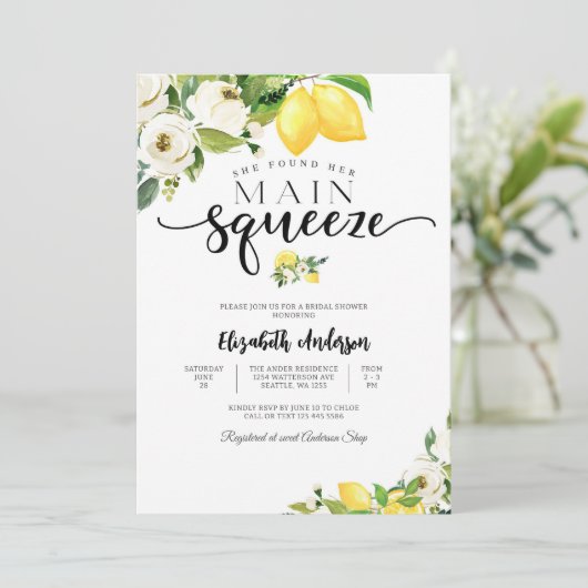 Lemon Floral Bridal Shower Invitation 招待状 (スタンド正面)