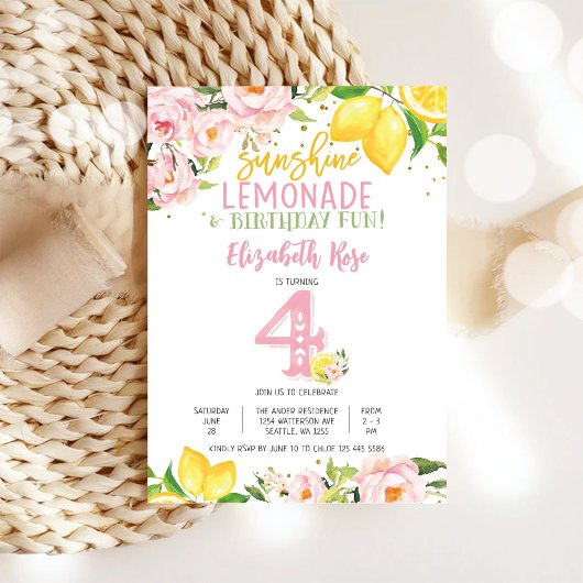 Lemon Floral Kids Birthday Invitation 招待状