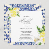 Lemon Floral Mediterranean Bridal Shower 招待状 (正面/裏面)