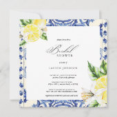 Lemon Floral Mediterranean Bridal Shower 招待状 (正面)