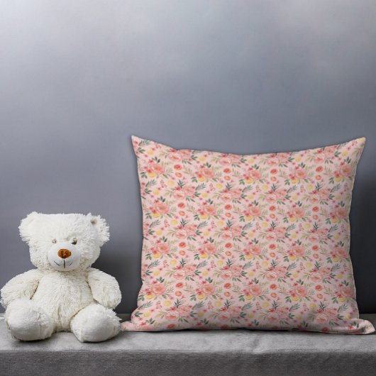 Lemon  Floral pink Peony rustic Pattern  クッション