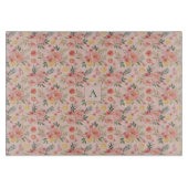 Lemon Floral pink Peony rustic Pattern monogram カッティングボード (正面)
