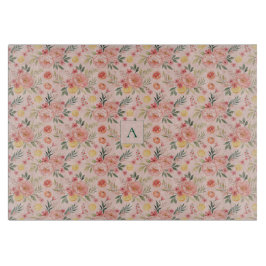 Lemon  Floral pink Peony rustic Pattern monogram カッティングボード