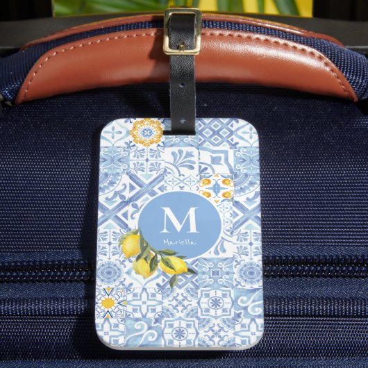 Lemon fruit monogram, blue tile ラゲッジタグ (正面インサイチュ2)
