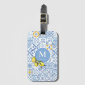 Lemon fruit monogram, blue tile ラゲッジタグ (正面縦)
