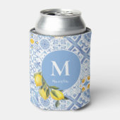 Lemon fruit monogram, blue tile 缶クーラー (缶正面)