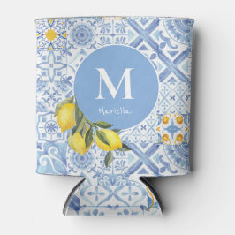Lemon fruit monogram, blue tile 缶クーラー