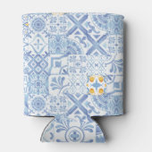 Lemon fruit monogram, blue tile 缶クーラー (裏面)
