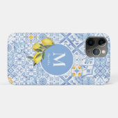 Lemon fruit monogram, blue tile Case-Mate iPhoneケース (裏面(横))