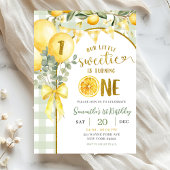 Lemon Gingham 1st birthday invitation 招待状