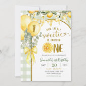 Lemon Gingham 1st birthday invitation 招待状 (正面)