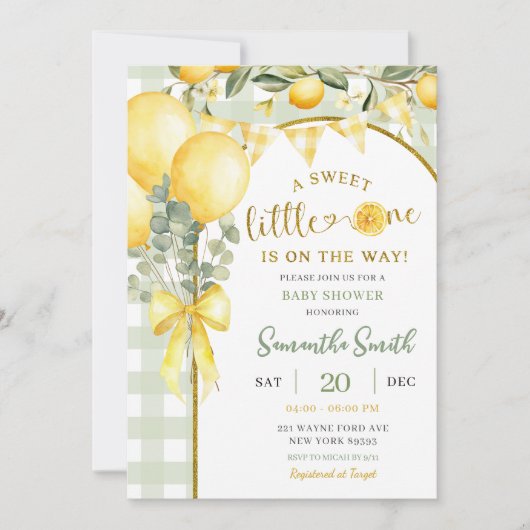 Lemon Gingham baby shower invitation 招待状 (正面)