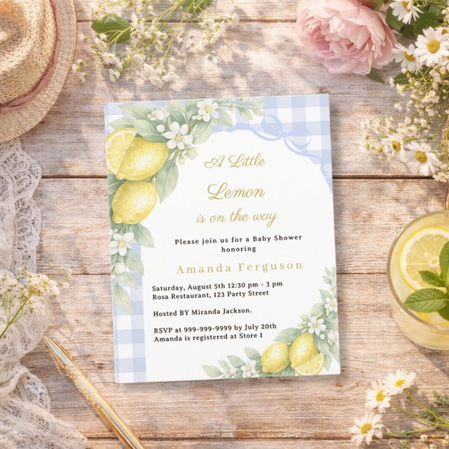 Lemon gingham blue bow boy Baby Shower invitation (クリエイターアップロード済み)