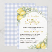 Lemon gingham blue main squeeze bow Bridal Shower 招待状 (正面/裏面)