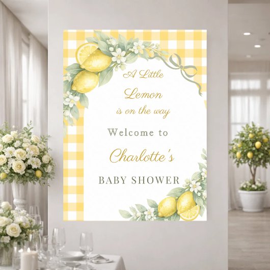 Lemon gingham bow welcome Baby Shower ポスター