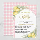 Lemon gingham pink main squeeze bow Bridal Shower 招待状 (正面/裏面)