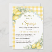 Lemon gingham squeeze blue bow boy Baby Shower 招待状 (正面)