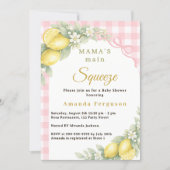 Lemon gingham squeeze pink bow girl Baby Shower 招待状 (正面)