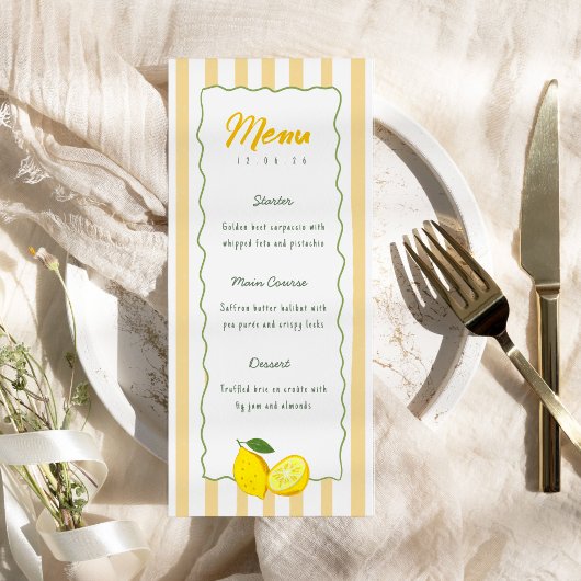 Lemon Graduation Menu Card Yellow Stripe Citrus メニュー
