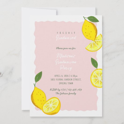 Lemon Graduation Party Pink Citrus 招待状 (正面)