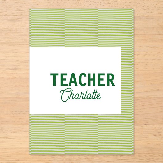 Lemon green white stripes teacher professor name c アクリル招待状 (正面)