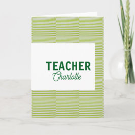 Lemon green white stripes teacher professor name c カード