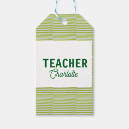 Lemon green white stripes teacher professor name c ギフトタグ