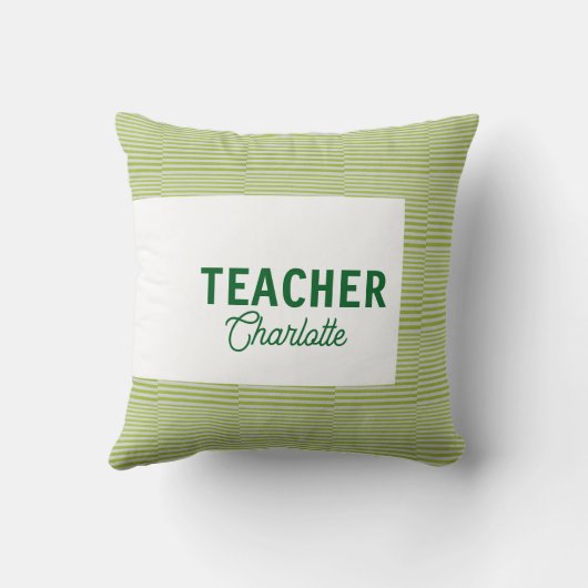 Lemon green white stripes teacher professor name c クッション (裏面)