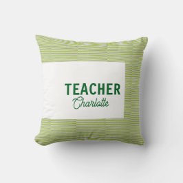 Lemon green white stripes teacher professor name c クッション