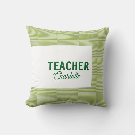 Lemon green white stripes teacher professor name c クッション (正面)