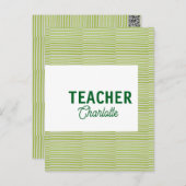 Lemon green white stripes teacher professor name c ポストカード (正面/裏面)