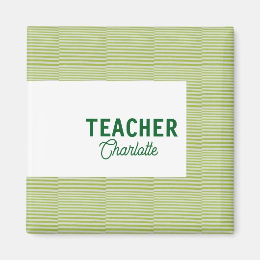 Lemon green white stripes teacher professor name c マグネット (正面)