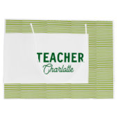 Lemon green white stripes teacher professor name c ラージペーパーバッグ (裏面)