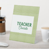 Lemon green white stripes teacher professor name c 台座サイン (インサイチュ)