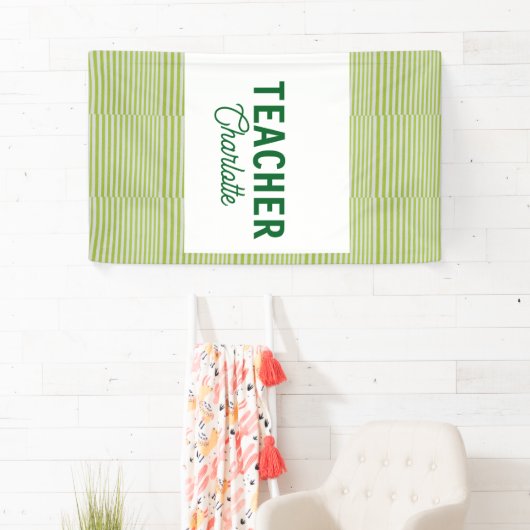 Lemon green white stripes teacher professor name c 横断幕 (インサイチュ)