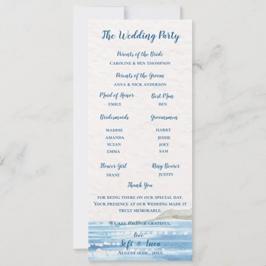 Lemon Grove Coastal  Wedding Ceremony Program 招待状 (裏面)