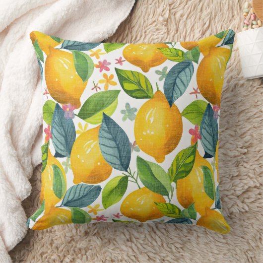 lemon in yellow pattern クッション (ブランケット)